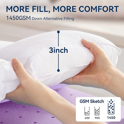 BDEUS Dual Layer 5 Inch Memory Foam Mattress Topper King Size, 2 Inch Gel Memory Foam Plus 3 Inch 1450 GSM Down Alternative Quilted Pillow Top Mattress Pad Cover,White
