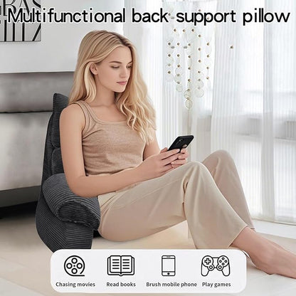 RRPAHWTV Reading Pillow for Bed with High Arm Rests,Back Support Pillow for Sitting Up in Bed with Shredded Memory Foam for Reading, TV, Gaming or Relaxing on Floor（Grey Black，Small）
