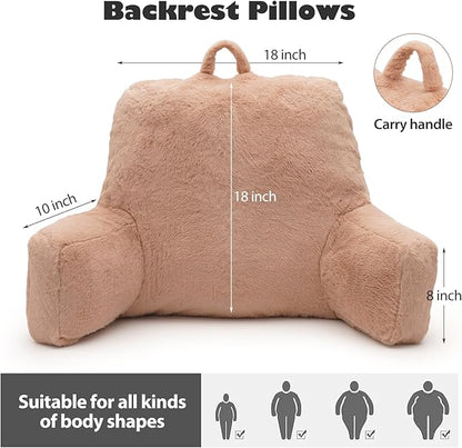 Reading Pillow Large Bed Pillow,Backrest Pillow with Arms, Back Support Pillow for Sitting Up in Bed, Couch for Lounging Bedrest,Camel