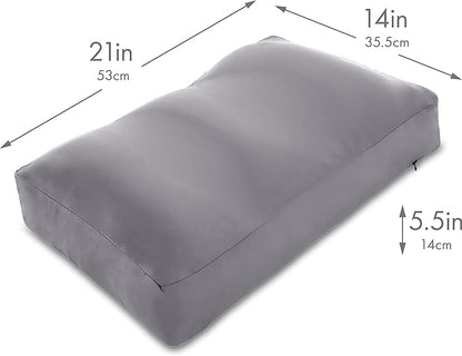 PILLOWY Premium Microbead Bed Pillow, Medium Extra Fluffy But Supportive - Ultra Comfortable Sleep with Silk Like Anti Aging Cover 85% Spandex/ 15% Nylon Breathable, Cooling Dark Grey