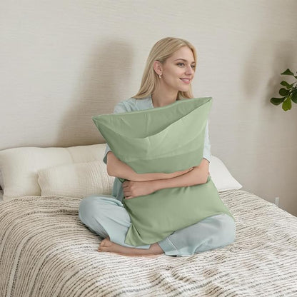 TELUS Green Pillow Cases King Size 2 Pack, Bamboo Rayon Cooling Pillowcases with Envelope Closure, Cool Breathable Pillow Cover for Hot Sleepers & Night Sweats, 20x40 inch