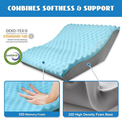 Wedge Pillow, 9&12" Adjustable Bed Wedge Pillow for Sleeping, Ergonomically Triangle Pillow for Back Pain Relief, Memory Foam Pillow Wedge for Post Surgery, Acid Reflux and Snoring,Grey