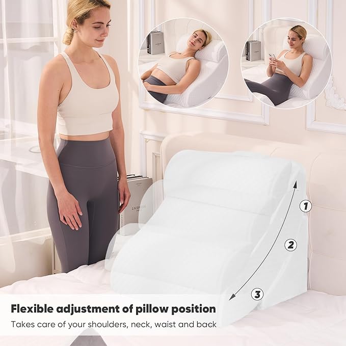 4 PCS Wedge Pillow Set for After Surgery, Memory Foam Orthopedic Bed Wedge Pillow Set, Adjustable Bed for Sleeping, Acid Reflux Relief, Post Surgery Recovery, Back Support, Leg Elevation, White