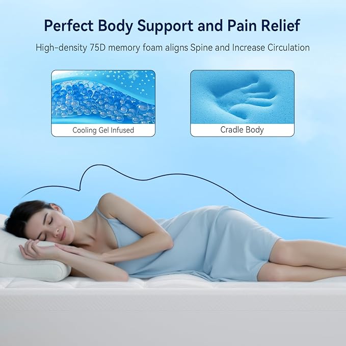 ELEMUSE 3 Inch Cooling Memory Foam Mattress Topper RV Short Queen, 2 Inch Pressure-Relief Memory Foam and 1 Inch Thick Soft Viscose Made from Bamboo Pillow Top for Hot Sleepers, Removable & Washable
