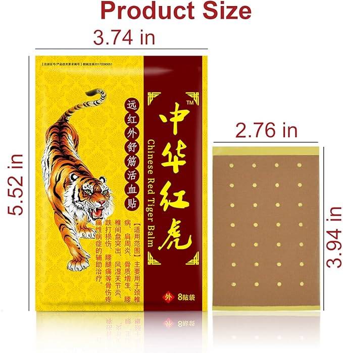 Tiger Patches - Chinese Red Tiger Back Patch Ultra Strength Heat Patches for Muscle Joint of Knee Shoulder Neck (12 Packs - 96 Counts)