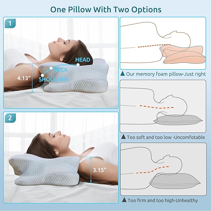 DONAMA Cervical Pillow for Neck and Shoulder,Contour Memory Foam Pillow,Ergonomic Neck Support Pillow for Side Back Stomach Sleepers with Pillowcase-Standard Size