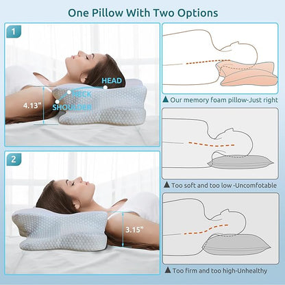 DONAMA Cervical Pillow for Neck and Shoulder,Contour Memory Foam Pillow,Ergonomic Neck Support Pillow for Side Back Stomach Sleepers with Pillowcase-Standard Size