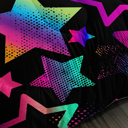Kawaii Color Star Comforter Set Kids Bedroom Set,Neon Light Star Bedding Queen Size Comforter Sets for Boys Girls Room Decor,Aesthetic Bedding Sets with 2 Pillowcases.