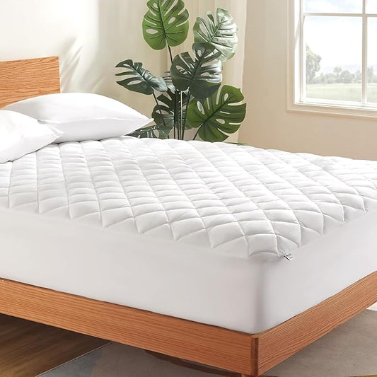 SLEEP ZONE Twin XL Mattress Pad, Breathable and Noiseless Mattress Cover, Quilted Fitted Mattress Protector with Deep Pocket, Machine Washable Mattress Topper (White, Twin XL)