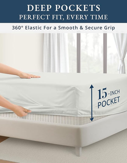 LANE LINEN 100% Egyptian Cotton Bed Sheets sábanas Queen, Soft & Comfy Luxury Hotel Like Thick Bedding Sheets & Pillowcase Set, Machine Wash Cooling 15'' Queen Deep Pocket Sheet Set - Vaporous Gray