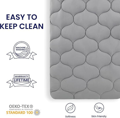 SLEEP ZONE Bedding Quilted Fitted Twin Mattress Pad Cover, Soft Fluffy Pillow Top Bed Mattress Topper Deep Pocket 8-21 inch, Washable (Grey, Twin)