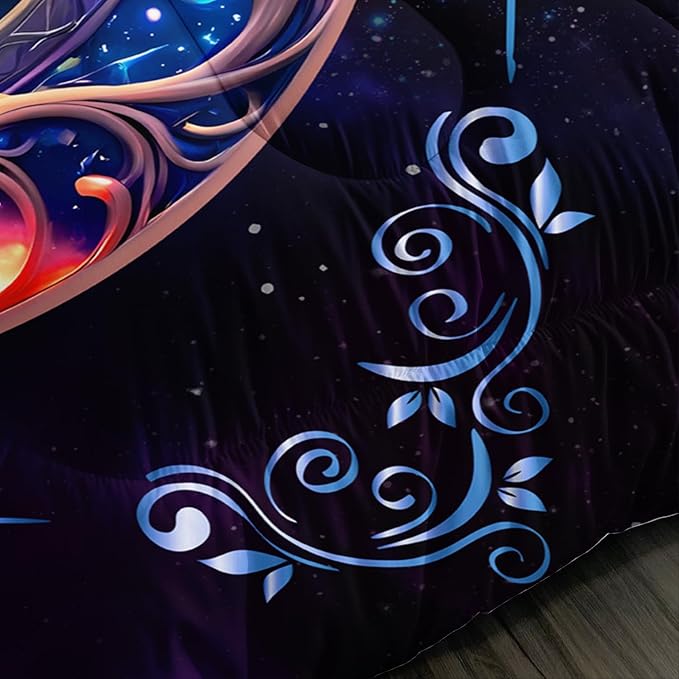 Tree of Life Bedding King Comforter Set,Mystic Planet Starry Sky Printed Bedding Comforter Sets for Kids Boys Girls Room Decor,Bohemian Bedding Puffy Comforter Sets 2 Pillowcases.