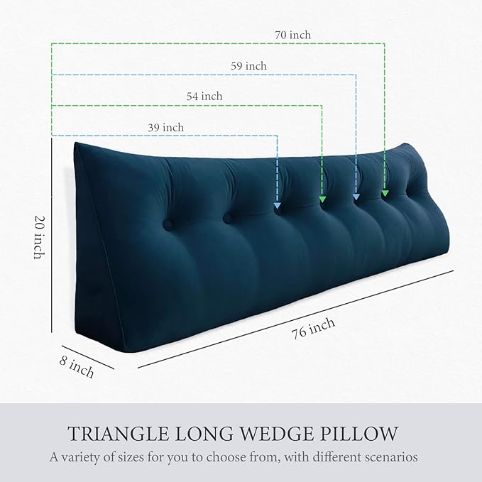 10 lbs Thickened Wedge Pillow Headboard Body Positioner Bed Wedge Pillow Backrest Support Triangular Headboard Cushion with Side Pocket Gift for Mom Velvet Positioning Support Blue Full