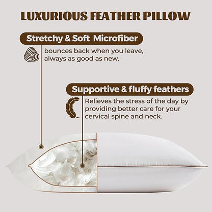 Bafode Goose Feather Bed Pillows, Standard Size Set of 2, HotelPillows for Sleeping, Soft Down Alternative Pillows 20x26