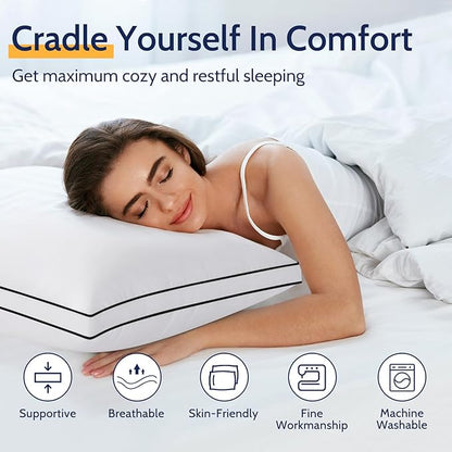 Pillows King Size Set of 2, Bed Pillows for Sleeping 2 Pack, Luxury Hotel Quality, Supportive King Pillows with Soft Down Alternative for Back Stomach Side Sleepers,Machine Washable