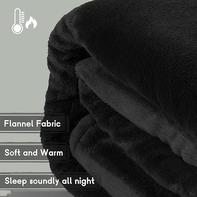 Heated Blanket Electric Throw 50''x60'', 3 Hour Auto Shut-Off 5 Heating Levels Small Warm Soft Flannel Electric Blanket Machine Washable - Black