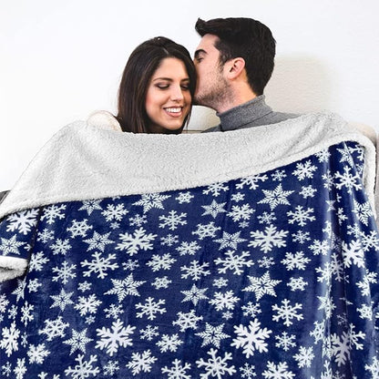 PAVILIA Blue Snowflake Christmas Sherpa Throw Blanket, Reversible Fleece Sherpa Cozy Holiday Blanket 60x80, Soft Winter Throw for Couch & Bed, Plush for Family Friends