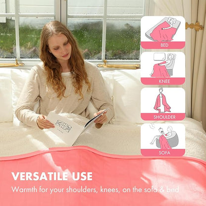 Heated Blanket 50" x 60" - Soft Flannel Sherpa Electric Throw Blanket with 5 Heating Levels & 4 Hours Auto Off for Office, Heating Blanket as a Gift for Grandma, Machine Washable (Pink)
