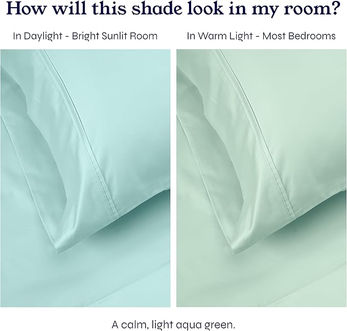 California Design Den Soft Twin Sheets Set - 400 Thread Count Sateen, 100% Cotton Sheets, Deep Pockets, and Durable Bedding Set for Dorm Rooms & Adults - Seafoam