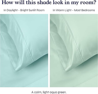 California Design Den Full Size Bed Sheets Set - Soft 400 Thread Count Sateen, Natural 100% Cotton Sheets with Deep Pockets, Breathable, and Durable Bedding Set - Seafoam