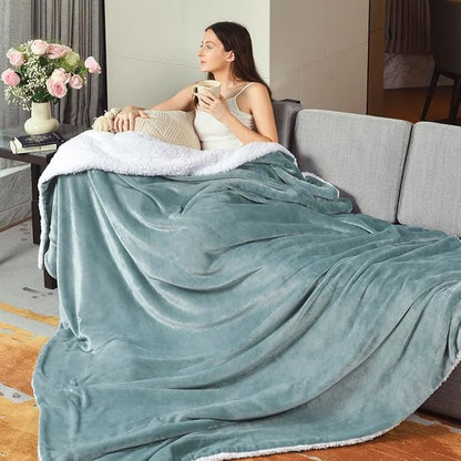KAWAHOME Sherpa Fleece Queen Size Blanket for Bed - Extra Warm and Heavy Thick Blankets for Winter, Super Soft 500GSM Plush Blanket, 90"X 90" Spa Blue