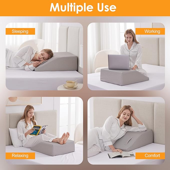 Leg Elevation Pillow for After Surgery, 8inch Foam Leg Elevating Pillow for Swelling and Blood Circulation, Leg Wedge Pillow for Sleeping, Knee Pillow for Knee Hip Ankle Pain Relief, Grey