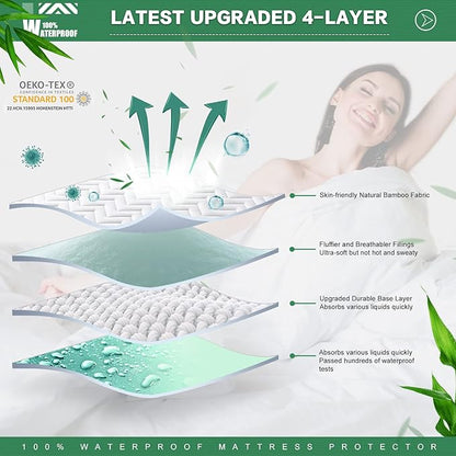 Unilibra Twin Size Waterproof Mattress Pad Rayon Made from Bamboo, Quilted Breathable Mattress Protector, 6''-19'' Deep Pocket Fitted Mattress Cover White