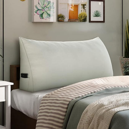 Johnear Triangular Headboard Pillow Daybed Wedge Pillow Cotton Linen Large Bolster Reading Back Rest Pillow for Sofa Bed Support Bolster Upholstered Backrest Positioning Lumbar Cushion （Ivory, Full）