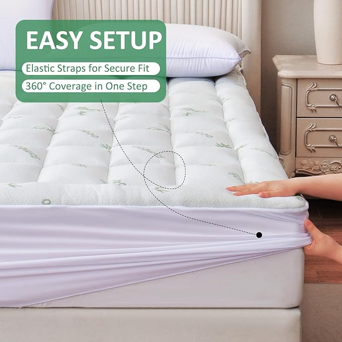 oaskys Mattress Topper Twin Size - Cooling Extra Thick Breathable Viscose Made from Bamboo Mattress pad - Soft Quilted Fitted Mattress Cover with Down Alternative Fill (8-21”Deep Pocket)