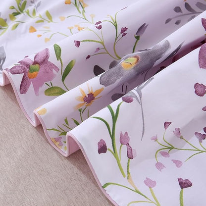 URBONUR Floral Duvet Cover Set Twin Size 3-Pieces Egyptian Cotton Percale Weave Garden Chic Flowers Comforter Bedding Set, Soft and Breathable Duvet Covers with Button Closure