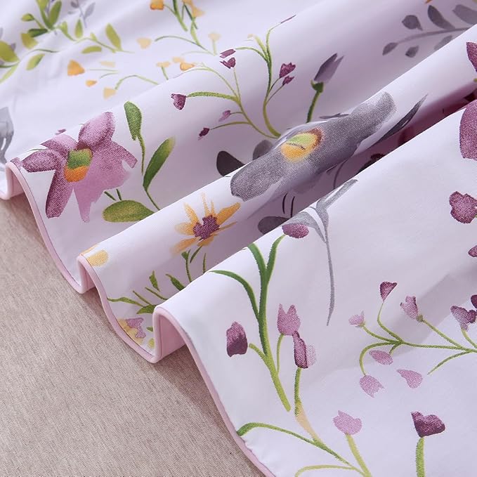 URBONUR Egyptian Cotton Percale Weave Botanical Floral Duvet Cover Set, Soft Silky Crisp & Cooling (1 Duvet Cover, 2 Pillow Cases)