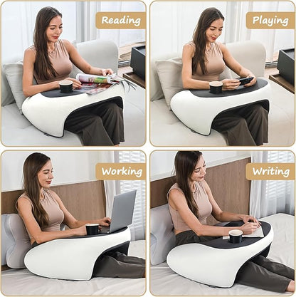 Reading Pillow, Lap Desk Pillow for Adult, Gaming Pillow Memory Foam for Arm Support, Arm Rest for Working, Crocheting, Playing Game or Siting in Bed, Floor, Sofa (White&Grey)