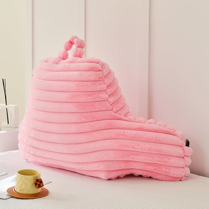 Yaoshuho Large Reading Pillow for Adults, Back Support Pillow for Sitting Up in Bed with Arms, Couch for Lounging Bedrest, Pink