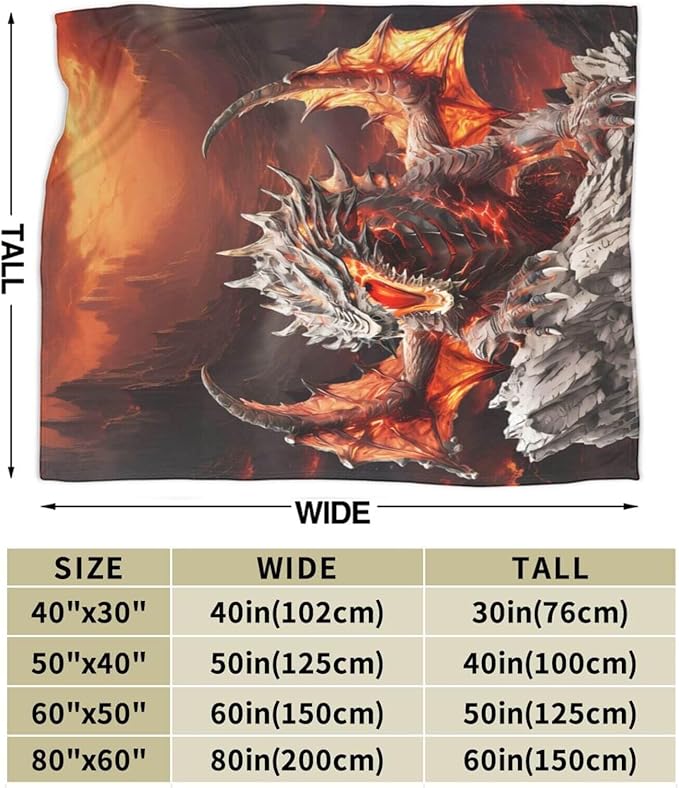 Dragon Blanket for Women Men, Cute Dragon Themed Design Printed Throw Blankets for Teens Adults Lap, Couch Bed, Warm Soft Cozy Blanket, 60"x 80"