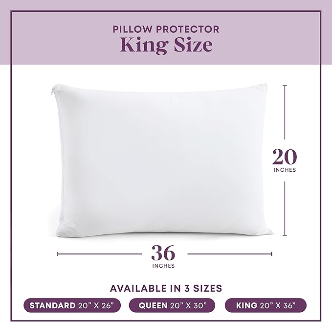 CirclesHome Pillow Protectors 8 Pack King Zippered - 100% Cotton Breathable Pillowcases - Protects Pillows from Dirt, Dust and Debris (King - Set of 8 - 20x36)