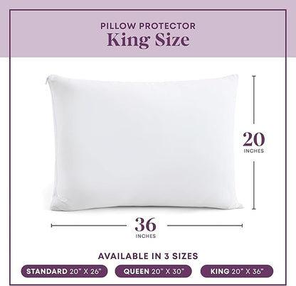 CirclesHome Pillow Protectors 4 Pack King Zippered - 100% Cotton Breathable Pillowcases - Protects Pillows from Dirt, Dust and Debris (King - Set of 4 - 20x36)