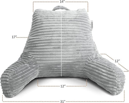 Hearth & Harbor Reading Pillow for Bed Adult – Back Pillow for Sitting in Bed, Standard Bed Pillows for Sitting Up in Bed, Foam Bed Chair Pillow, Light Grey Bed Rest Pillow