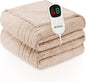Heated Electric Blanket King Size - 100"x90" Flannel Heating Blanket with 10 Heating Levels & 5 Time Settings Over-Heat Protection, Winter Warmer for Adults with ETL Certification（Beige）