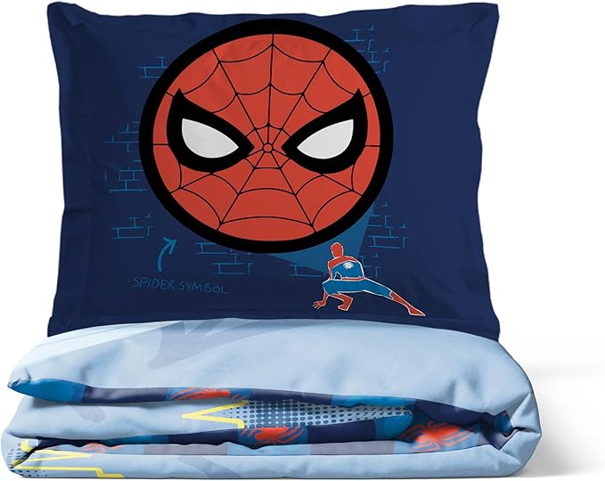Jay Franco Kids Duvet Cover Set – 2 Piece Super Soft Bedding with Sham Pillowcase, Cover ONLY Comforter Not Included, Blue - Spiderman, Twin
