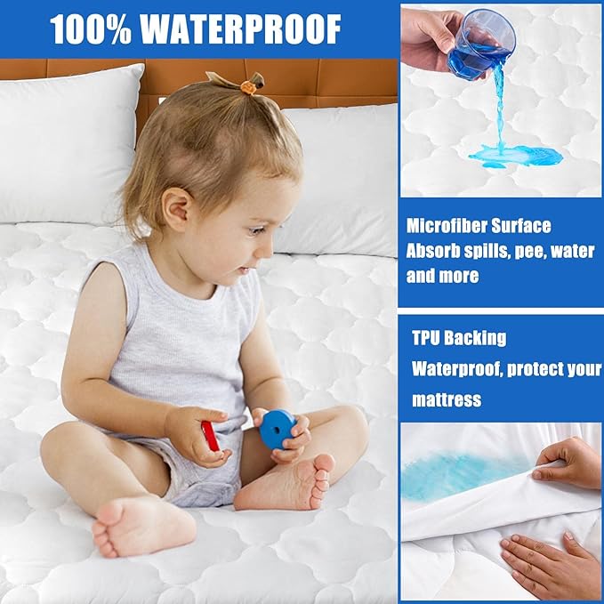 Waterproof Mattress Protector Twin XL Size, 6''-21'' Deep Pocket Fitted Quilted Mattress Pad Cover, Breathable Hollow Cotton Mattress Cover