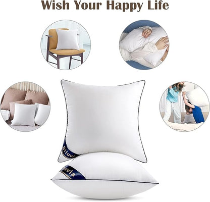 Siluvia 22"x22" Pillow Insert Set of 2 Square Throw 22 Pillows with 100% Cotton Cover for Sofa, Couch, and Bed - White
