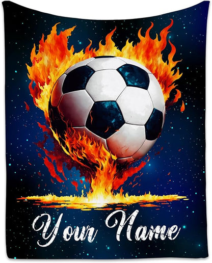 Personalized Soccer Blanket Gifts for Kids - Custom Soccer Gift for Boys 8-12, Sports Throw Blankets for Team Player Adults Men - Soft Plush Girls Throws for Couch, Bed (Blue, 50x60 Inch)