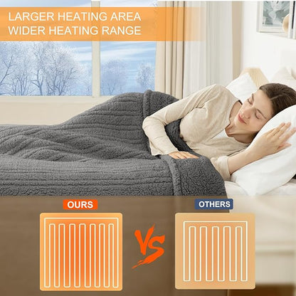 Heated Throw Blanket 50"X60"- Soft Double Sided Sherpa Electric Throw Blanket with 5 Heatings Levels & 4 hrs Auto Shut Off, Overheat Protection & ETL Certified, Gift for Women(Grey)