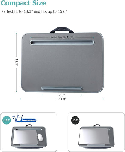 Lap Desk, Lap Desk with Cushion, Fits up to 15.6-inch Laptop, Pillow Designed, Portable Laptop Stand with Tray, Pad & Phone Holder, Home Office for Bed/Couch/Car/Reading/Writing, MillHome (S, Waves)