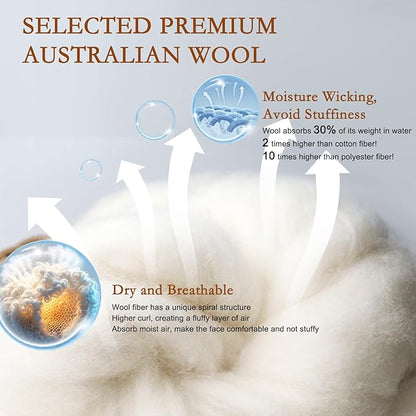 YOUR MOON Organic Wool Pillow Standard Size Set of 2, Soft Support Bed Pillows for Sleeping, Natural Wool & Down Alternative Filling, Luxury Hotel Quality Pillows,100% Cotton Cover (Gray)
