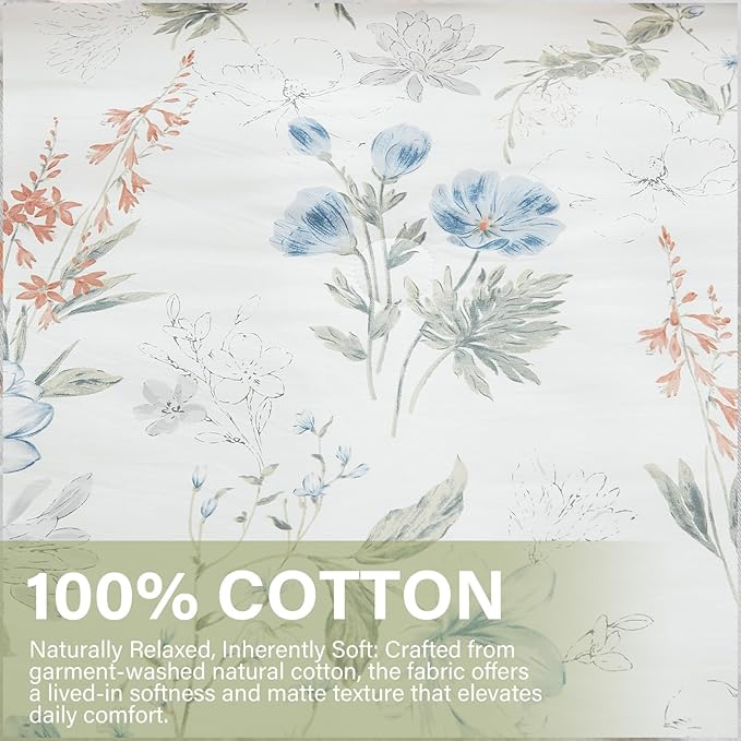 Floral Duvet Cover King Size 100% Cotton Reversible Duvet Cover Set with Zipper Closure 3 Pieces Soft & Breathable Green Garden Floral Comforter Cover Sets