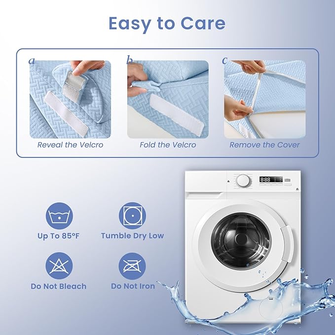 Sasttie Wedge Pillow for After Surgery, Adjustable Bed Wedge Pillow Headboard for Acid Reflux, Sleeping, Neck & Back Support, with Removable Cover, Blue