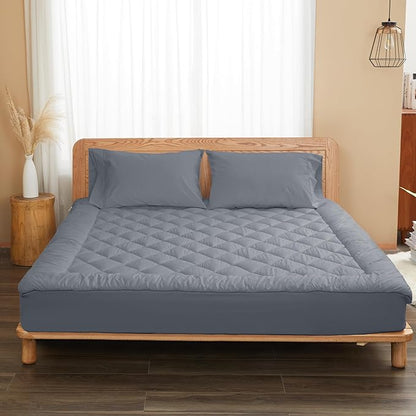 Twin Size Mattress Pad Cotton Top Mattress Cover for College Dorm Quilted Fitted Mattress Protector with 18-22" Deep Pocket Down Alternative Fill Noiseless & Breathable (Twin, Dark Gray)