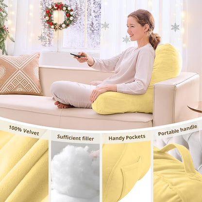 Sasttie Reading Pillow, Pillows for Reading or Relaxing – Ergonomic Support for Head, Neck, Back, and Lumbar, 21-Inch, Light Yellow