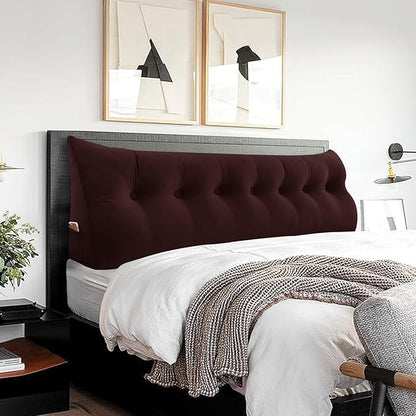 Headboard Wedge Pillow Large Reading Pillow King Size Bed Rest Back Support Pillow for Sitting up in Bed Daybed Couch Backrest Cushion Velvet Chocolate Brown